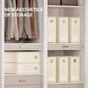 TRZZ 6-Pack Bed Sheet Organizers and Storage, Foldable Linen Bins with Window and Labels, Bedding Holder for Queen/King Duvet Covers, Keeps Bedding Neatly Organized and Accessible (Beige)