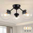 Mid-Century Modern Semi Flush Mount Ceiling Light 3 Lights Clear Glass Modern Globe Ceiling Light Matte Black Sputnik Chandeliers for Hallway Entryway Kitchen Bedroom Laundry(Bulb Incl.)