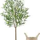 Artificial Olive Tree, 5ft Tall Fake Olive Leaves Plant with Basket, Indoor Outdoor Faux Olive Topiary Silk Tree for Home Livingroom Office House Dcor