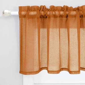 KOUFALL Burnt Orange Fall Kitchen Curtains Valances,Pumpkin Decor Sheer Window Valances for Living Room (52"W x 18"L (Pack of 1))