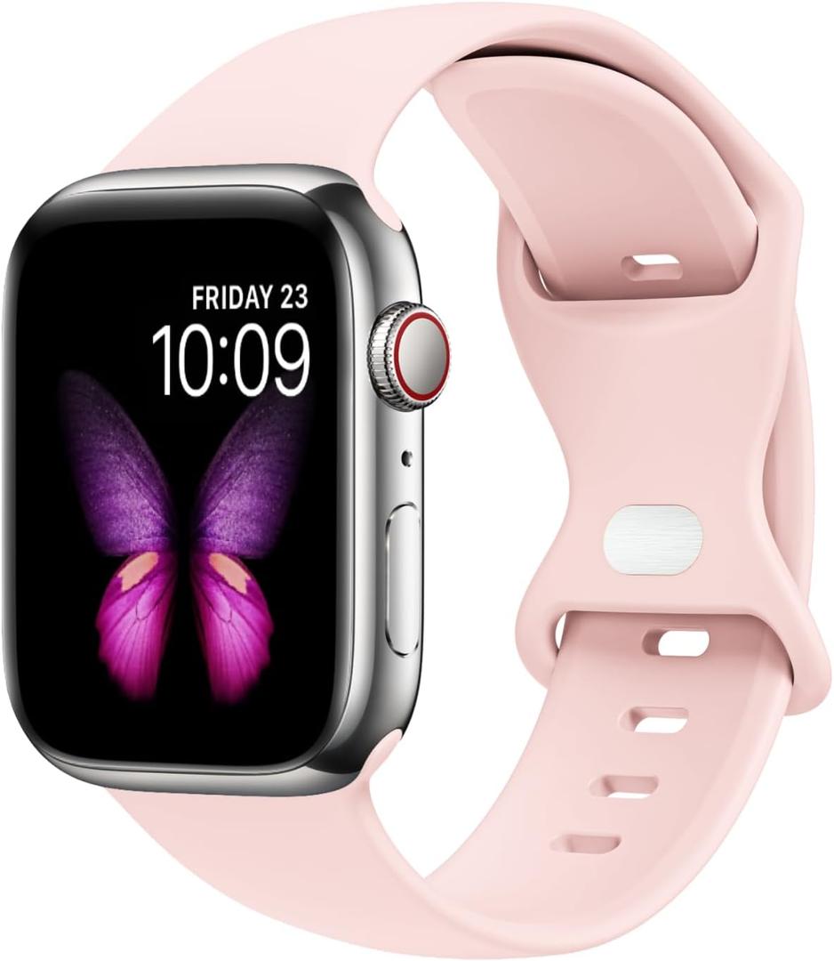 Sport Bands Compatible with Apple Watch Band Ultra 2/Ultra SE Series 9/8/7/6/5/4/3/2/1 38mm 40mm 41mm 42mm 44mm 45mm 49mm S/M M/L for Women/Men Silicone iWatch Band(Chalk Pink, 38/40/41mm