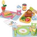 Bluey Toy Fruits and Vegetables for Toddlers, 32-Piece Pretend Food with Plates, Utensils, Baby Play Food & Wooden Toy Fun