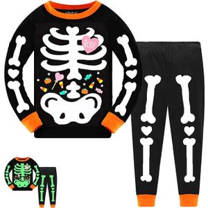 Tkria Kids Pajamas for Boys Skeleton Glow-in-The-Dark Cotton Sleepwear Toddler Clothes Halloween Outfit Size Size 1-12T, Skeleton Candy