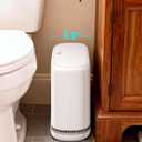 2.3 Gallon Slim Small Bathroom Trash Can with Lid, White Dog Proof Garbage Can with Air-Press Bag Expander & Removable Bucket, Narrow Bathroom Waste Basket for Bedroom, Office, Dorm