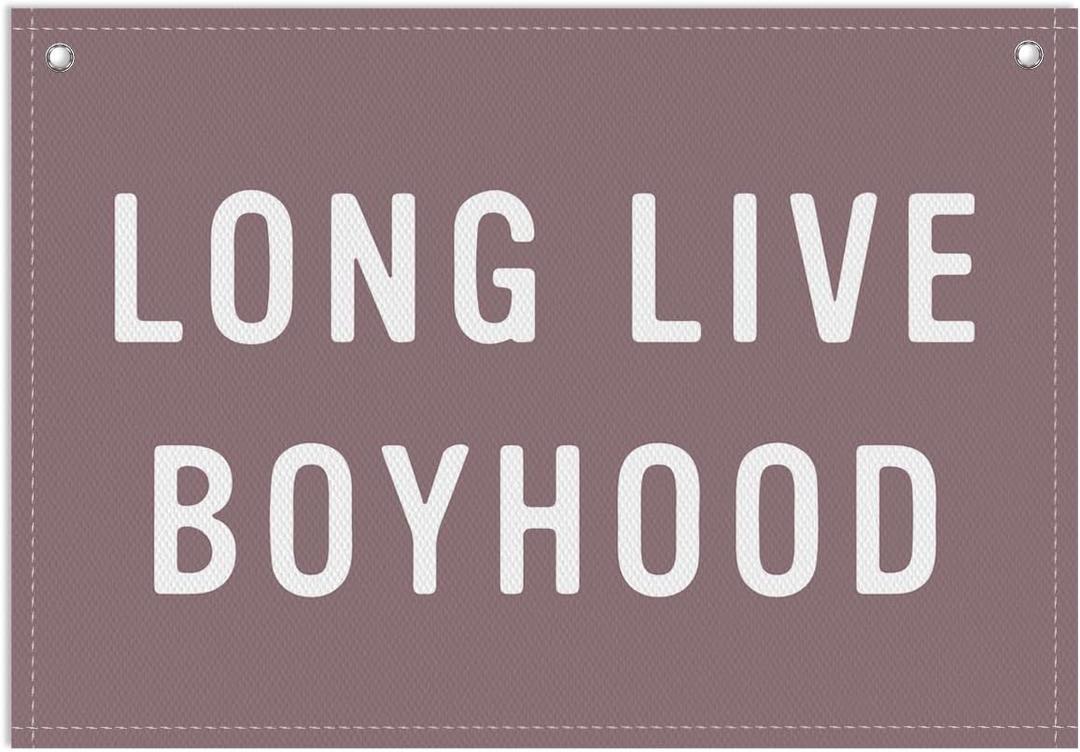 Long Live Boyhood Banner, Toddler Boy Room Decor & Linen Wall Hanging Canvas Banner Flag, Boho Nursery Playroom Toddler & Boys Kids Room Decoration - D19