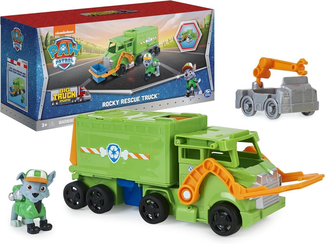 Paw Patrol, Big Truck Pups Rocky Transforming Toy Trucks with Collectible Action Figure, Kids Toys for Ages 3 and up
