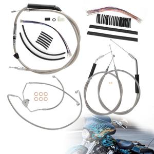 Touring 16" Ape Hangers Cables Kit Extended Clutch Cable & Throttle & Idle Cables & Brake Line & CAN-Bus & Front Turn Signals Extension Wire for 2000-2006 Harley Touring No ABS,Chrome