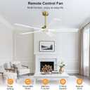 WINGBO 60 Inch Ceiling Fan without Light - 5 Carved Solid Wood Blades, 6-Speed Reversible DC Motor, Noiseless Remote Control Ceiling Fan No Light for Bedroom Living Room Kitchen, Gold and White