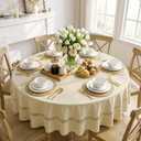 Horaldaily Light Coffee Farmhouse Style Tablecloth with Decorative Cutouts, 6060 Inch Round Polyester Table Cloth, Wrinkle Resistant Washable Table Cover for Dining Wedding and Outdoor