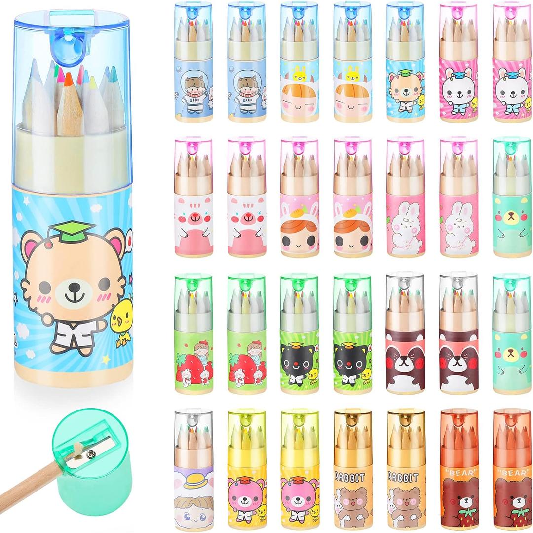 Fumete Mini Drawing Colored Pencils Bulk for Kids with Sharpener Portable Color Pencils in Tube Party Favors Gift for Artists Writing Sketching Painting Classroom School Supplies, 12 Colors