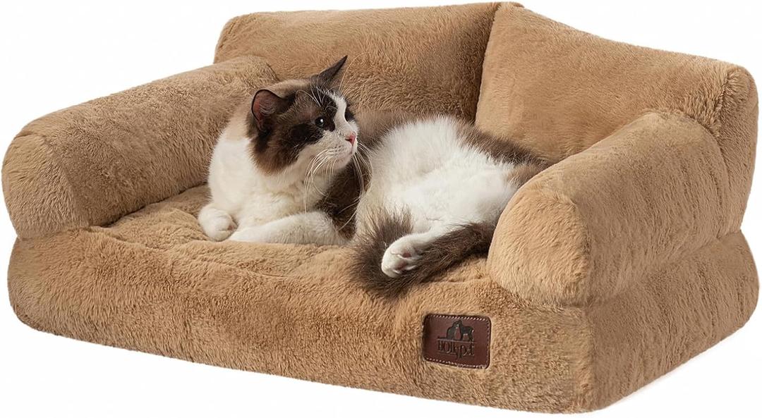  Fluffy Plush Pet Dog Cat Couch Cover Soft Calming Pet Sofa Bed Cover, Light Brown (24"L x 18"W x 10"Th)