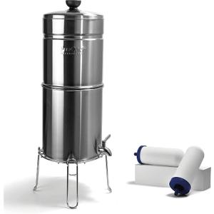 ProOne Big+ Gravity Water Filter System High Capacity Countertop Stainless Steel Water Filter Dispenser IAPMO Certified to Reduce Lead, Total PFAS, Microplastics, Chlorine Taste & Odor, 2 Pack Filter