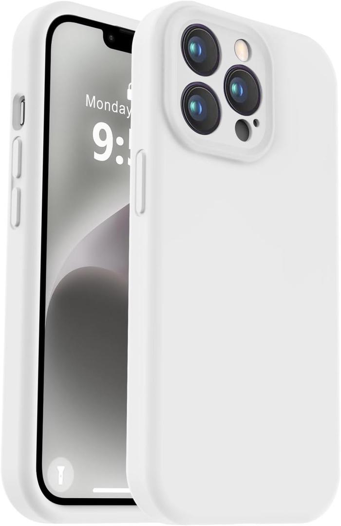 Vooii Compatible with iPhone 13 Pro Case, Liquid Silicone Upgrade [Camera Protection] [Soft Anti-Scratch Microfiber Lining] Shockproof Phone Case for iPhone 13 Pro 6.1 inch - White
