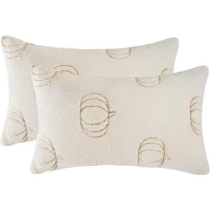 Tosleo Halloween Throw Pillow Covers 12x20 inch Set of 2 White Sequin Embroidery Pumpkins Pillow Cases Thanksgiving Home Party Pumpkin Fall Decor Plush Pillowcases Cushion Covers