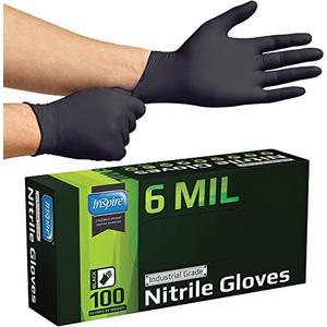 Inspire Black Nitrile Gloves HEAVY DUTY 6 Mil Nitrile Chemical Resistant Medical Cooking Cleaning Disposable Black Gloves, L