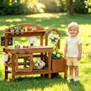 Kids Outdoor Mud Kitchen with Plant Growing Kit, Wooden Play Kitchen with Water Sink, 45