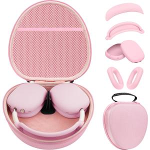 Smart Case for Apple AirPods Max Supports Sleep Mode, with Ear Pad Case Cover/Ear Cups Cover/Headband Covers Silicone Accessories for AirPods Max Headphones,Hard Portable Carry Travel Storage Bag,Pink