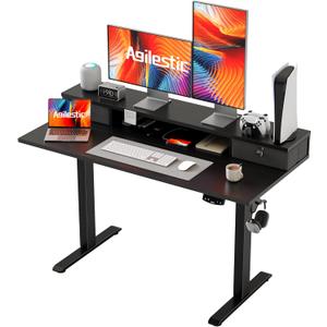 Agilestic 48 x 24 Inches Electric Standing Desk with 2 Storage Drawers, Adjustable Height Sit and Stand Computer Table with Splice Board, Black