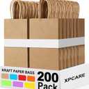 XPCARE 200Pcs Paper Gift Bags 5.25x3.25x8.25'',Gift Wrap Bags with Handles Brown Kraft Paper Bags for Small Business Paper Bags Bulk for Birthday Party Favors Shopping Retail (200 Count (Pack of 1))