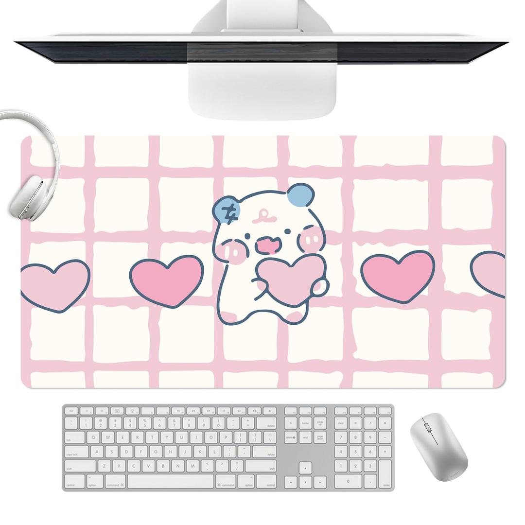 COOMICKEY Pink PU Leather Desk Mat XL Gaming Mouse Pad for Office