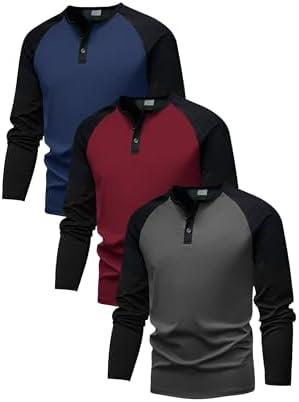 PureChapter 3 Pack Boys Long Sleeve Athletic Shirts Color Blocked Casual Baseball Shirts for Boys Size 7-8Y