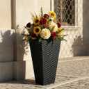 Sziqiqi Tall Planter for Indoor Outdoor: Set of 2 Large 21.6in Metal Taper Plant Pots with Inner Pots - Square Black Flower Pot with Drainage Holes for Outside Front Door Patio Garden Floor