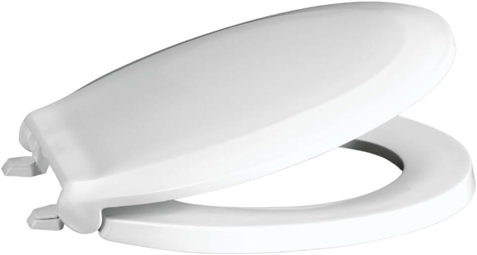 Centoco Toilet Seat Round, Closed Front with Cover, Heavy Duty Commercial, Stainless Steel Hinge, Plastic, Made in the USA, 440STS-001, White