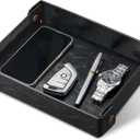 Catch All Valet Tray - EDC Organizer for Key, Wallet, Watch, Jewelry, Phone, coin change | Faux Leather Storage Tray for Dresser, Nightstand, Desk, Entryway, Travel Storage | Black