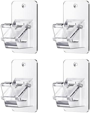 Universal Curtain Rod Holders, No Drill Curtain Rod Brackets, Self 3M Adhesive Curtain Rod Brackets Up to 30 LB, Nail Free Curtain Rod Hooks for Bathroom, Bedroom, Livingroom, Kitchen (4, Transparent)