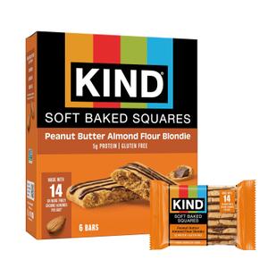 5 x KIND Soft Baked Squares, Peanut Butter Almond Flour Blondie, Gluten Free, Healthy Snack Bars, 5g Protein, 6 Count (EXP 07/25/26)