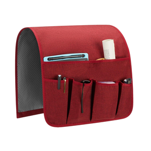 Sofa Armrest Organizer, Remote Control Holder for Recliner Couch, Arm Chair Caddy with 5 Pockets for Magazine, Tablet, Phone, iPad (W13'' x L33'', Red)