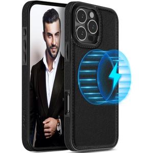 LOHASIC Compatible with MagSafe for iPhone 16 Pro Max Case Leather, Slim Business PU Rugged Non-Slip Grip Shockproof Bumper Full Body Protective Cover Phone Cases for iPhone 16 Pro Max 6.9" - Black