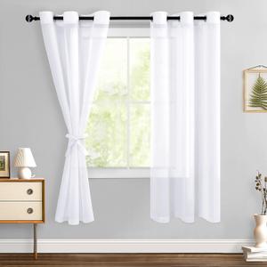 Hiasan White Sheer Curtains for Bedroom with Tiebacks, Lightweight Airy Breathable Voile Drapes Light Filtering Grommet Window Curtains for Living Room, Nursery, Farmhouse, W36 x L63, 2 Soft Panels