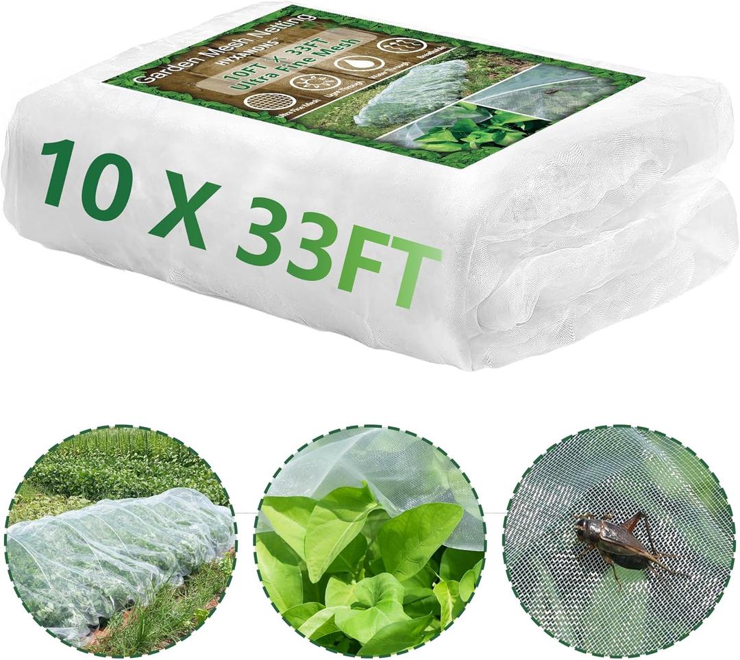 10 * 33FT Ultra Fine Garden Mesh Netting Pest Barrier, White Plant Covers for Outdoor Patio Greenhouse Crop Vegetables Fruit Flower Garden Protection, Row Covers Fabric Screen Insect Bug Bird Netting