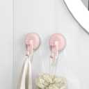 3 x Suction Cup Hooks for Shower, Powerful Vacuum Suction Cup Hook for Towel, Robe, Loofah, No Hole Punched, Reusable Bathroom Towel Hooks, Pink, 2 Pack