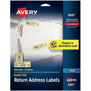 Avery Printable Return Address Labels, 0.75" x 2.25", Gold Foil, 300 Blank Mailing Labels (08987)