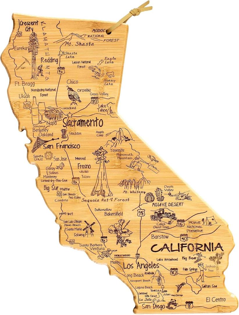 Totally Bamboo Destination California State Shaped Cutting Board, Charcuterie and Cheese Serving Board  California Gift for Home Dcor or Everyday Kitchen Use