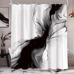 Cinbloo Black and White Shower Curtain 60Wx72H Abstract Bathroom Decor for Men Modern Ombre Grey Minimalist Marble Shower Curtain Set Elegant Ink Texture Neutral Shower Curtain Fabric with 12 Hooks