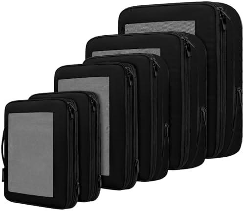 BAGAIL 6 Set Compression Packing Cubes Travel Accessories Expandable Packing Organizers (Square Mesh, 06-Black)