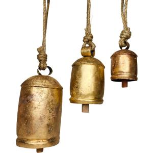 BELLUXE Set of 3 Giant Harmony Cow Bells Huge Vintage Handmade Rustic Lucky Christmas Hanging Bells On Rope (Country Rustic, Set of 3 Large)