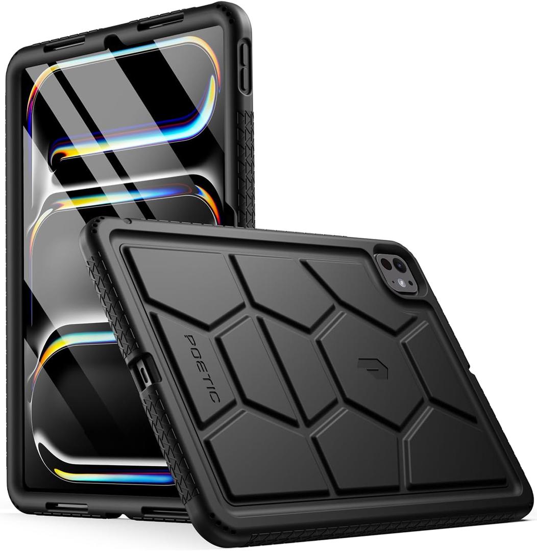 Poetic TurtleSkin Case for iPad Pro 11 Inch (M5) 2025/ (M4) 2024, Heavy Duty Shockproof Rugged Kids Friendly Drop Protection Silicone Cover Case, Black
