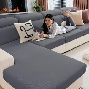 hyha Waterproof Couch Cushion Covers, Against Spills, Couch Cover for Dogs Washable, Thick Elastic Jacquard Fabric, Waterproof Sofa Seat Slipovers for Pets (1 Piece for Medium, Dark Grey)