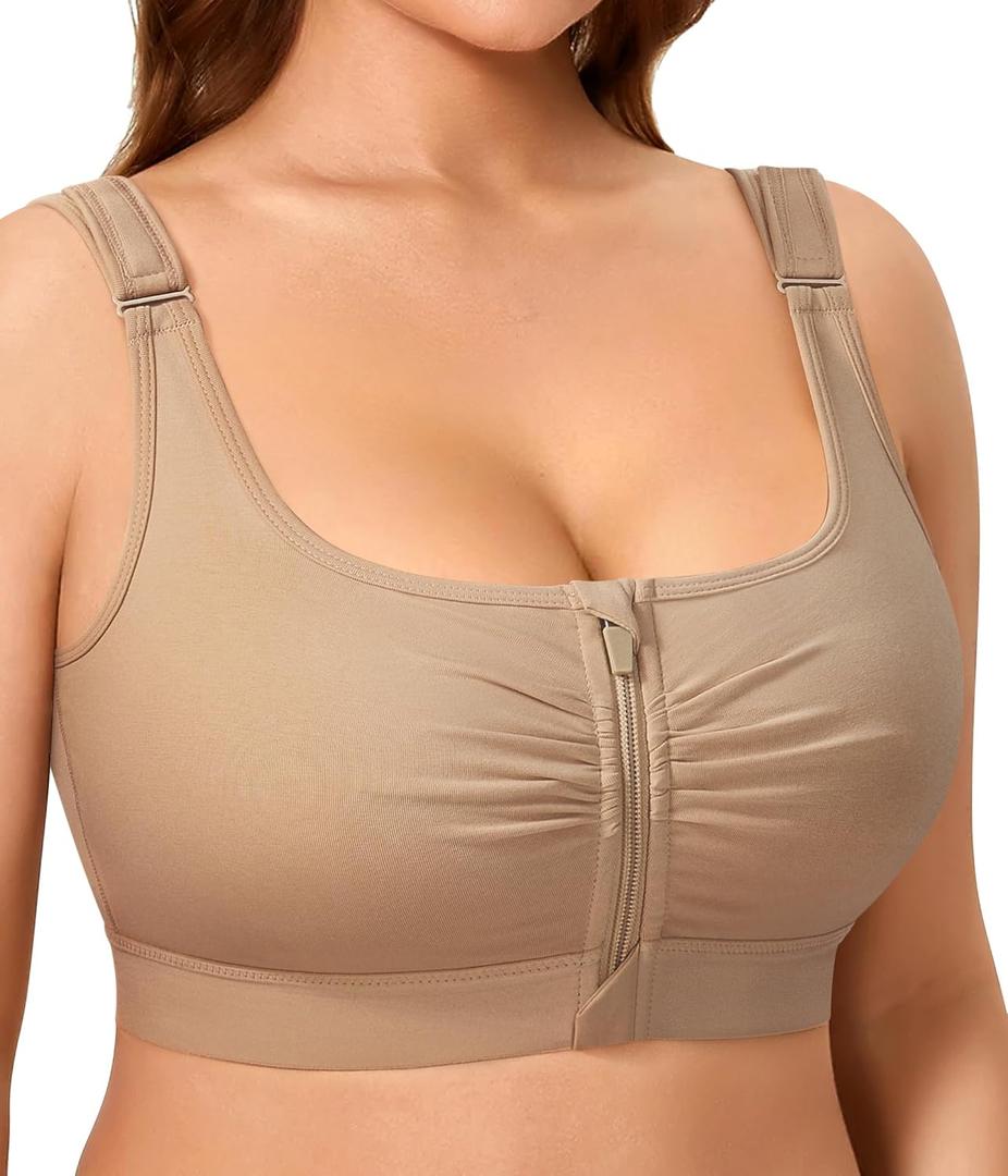 BRABIC Wireless Zip Front Closure Bras for Women No Underwire Full Coverage Comfort Everyday Post Surgery Compression Bra (Small, Light Brown) BRABIC Wireless Zip Front Closure Bras for Women No Underwire Full Coverage Comfort Everyday Post Surgery Compression Bra (Small, Light Brown)
