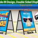 A Frame Sidewalk Sign 24 x 36 Inch Outdoor, Double-Sided Folding Sandwich Board with Handle, Heavy Duty Metal Slide-in A-Frame for Business, Advertising, Party, with 2 Plastic Boards