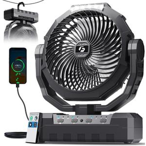 FRIZCOL 3-in-1 Camping Fan - Portable Fans Rechargeable - 36000mAh Battery Powered Fan with Light & Remote for Indoor, Outdoor, Tent, Travel, Fishing, Jobsite, Gifts for Men Dad Him - Black, Large