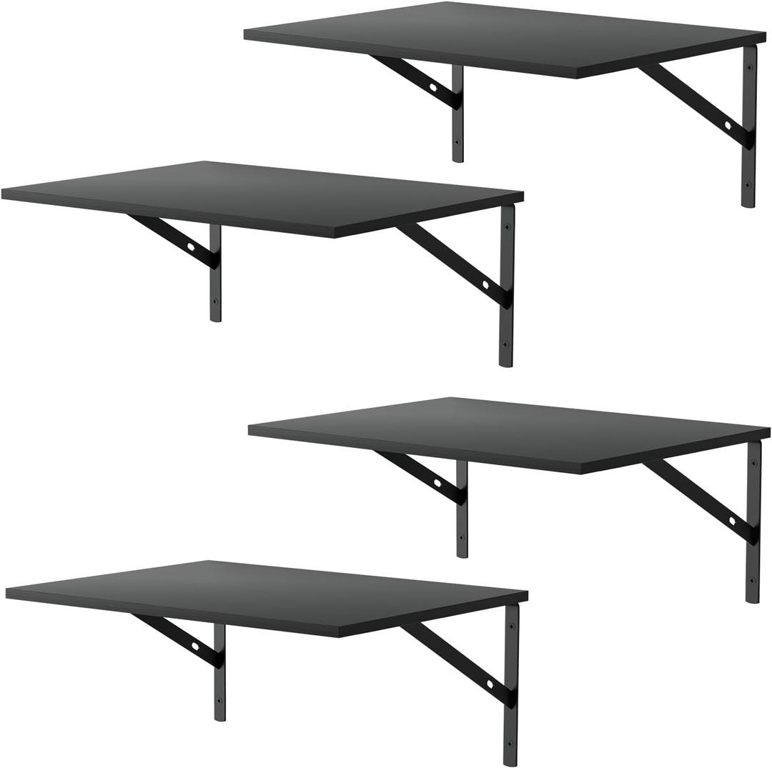 Deep Floating Wall Shelves - 4 Sets of 12 Inch Wide Black Wood Shelves for Bathroom, Bedroom, Kitchen, Living Room