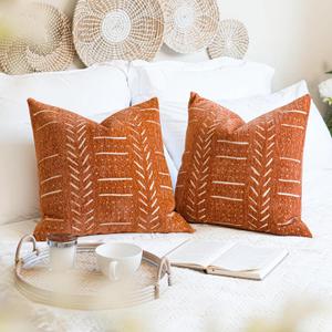 Brick Red Decorative Throw Pillow Covers 18X18, Set of 2, Boho Farmhouse Cushion Cover, Cozy Soft Accent Pillowcase for Couch Sofa Bed Living Room Home Dcor