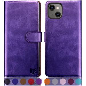 SUANPOT for iPhone 13Non 13Pro 6.1 inch 5G with RFID Blocking Wallet case Credit Card Holder,Flip Book PU Leather Phone case Shockproof Cover Cellphone Women Men for Apple 13 case Wallet Purple