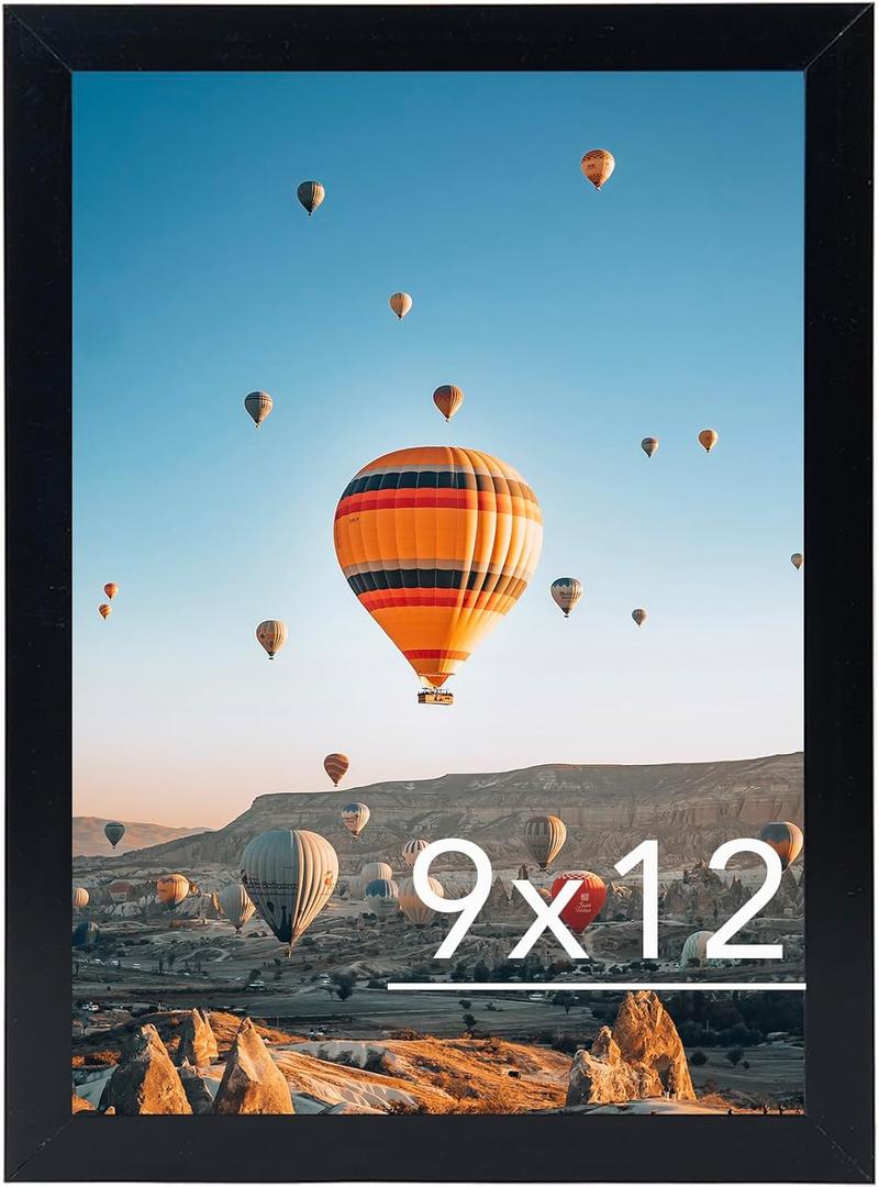 9x12 Picture Frame Black for Wall Hanging, Wall Mounting Horizontally or Vertically, 9 x 12 Wall Gallery Poster Photo Frame with Shatter Resistant Plexiglass, Black
