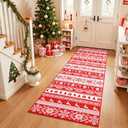 Christmas 2x6 Hallway Runner Rug, Non Slip Warm Christmas Tree Snowflake Design, Entryway Machine Washable Classic Indoor Holiday Home Decor Carpet for Living Room Bedroom Dining Room, Red